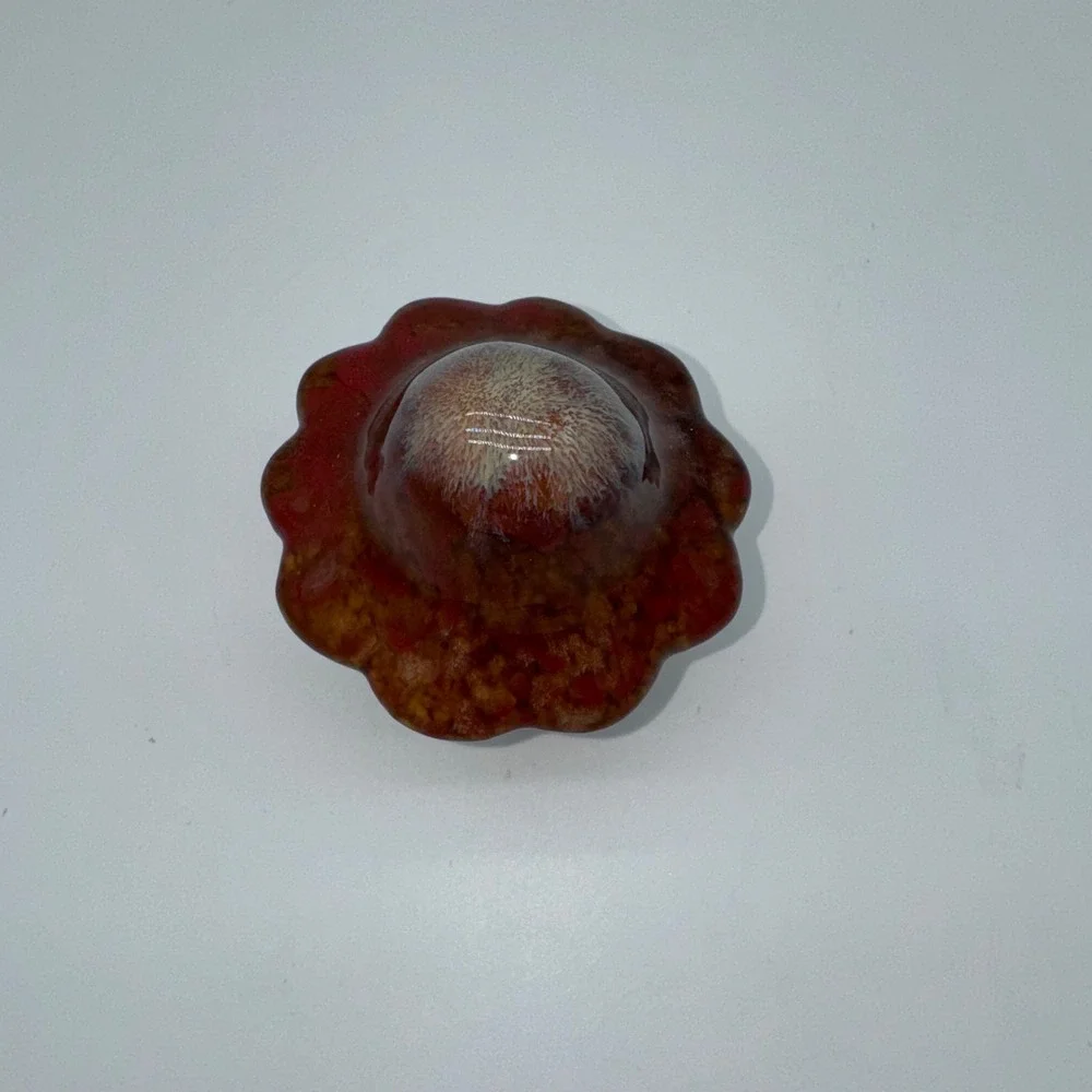 Whimsical Mushroom Orange Brown Glaze Top Ceramic Garden Pottery 3.5
